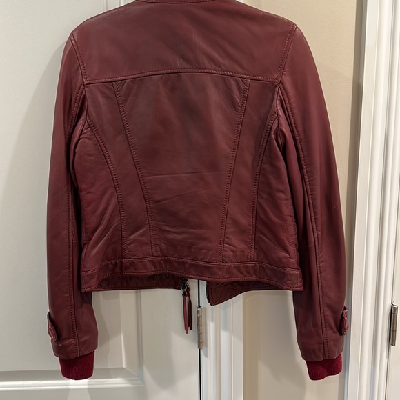 Flora Smith burgundy leather bomber jacket size 42 - Picture 2 of 11